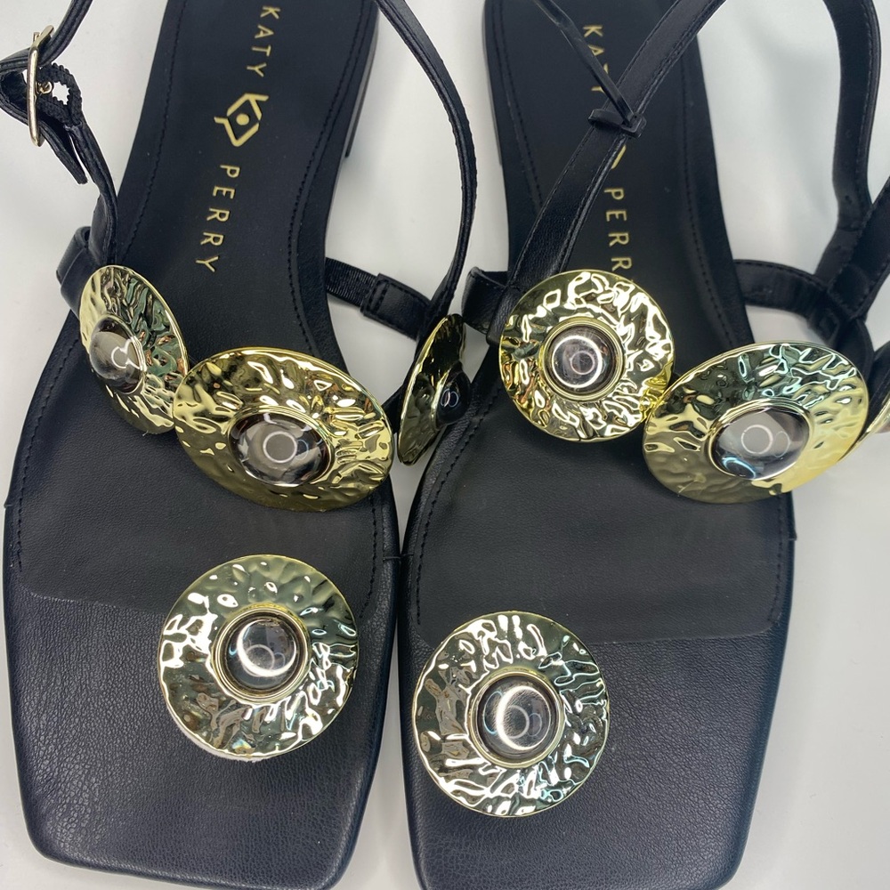 Katy Perry Collections Black and Gold Sandals with Striking Accents - Picture 6 of 9